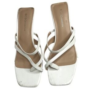 BCBGeneration‎ White Leather Square Toe Thong Heel Sandals Women's Size 9.5